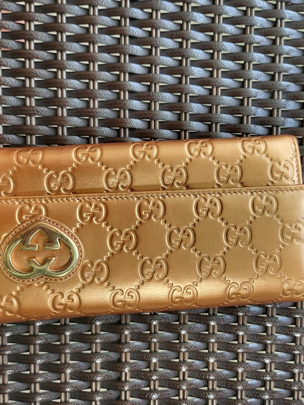 Gucci Metallic Gold GG Logo Women's Wallet